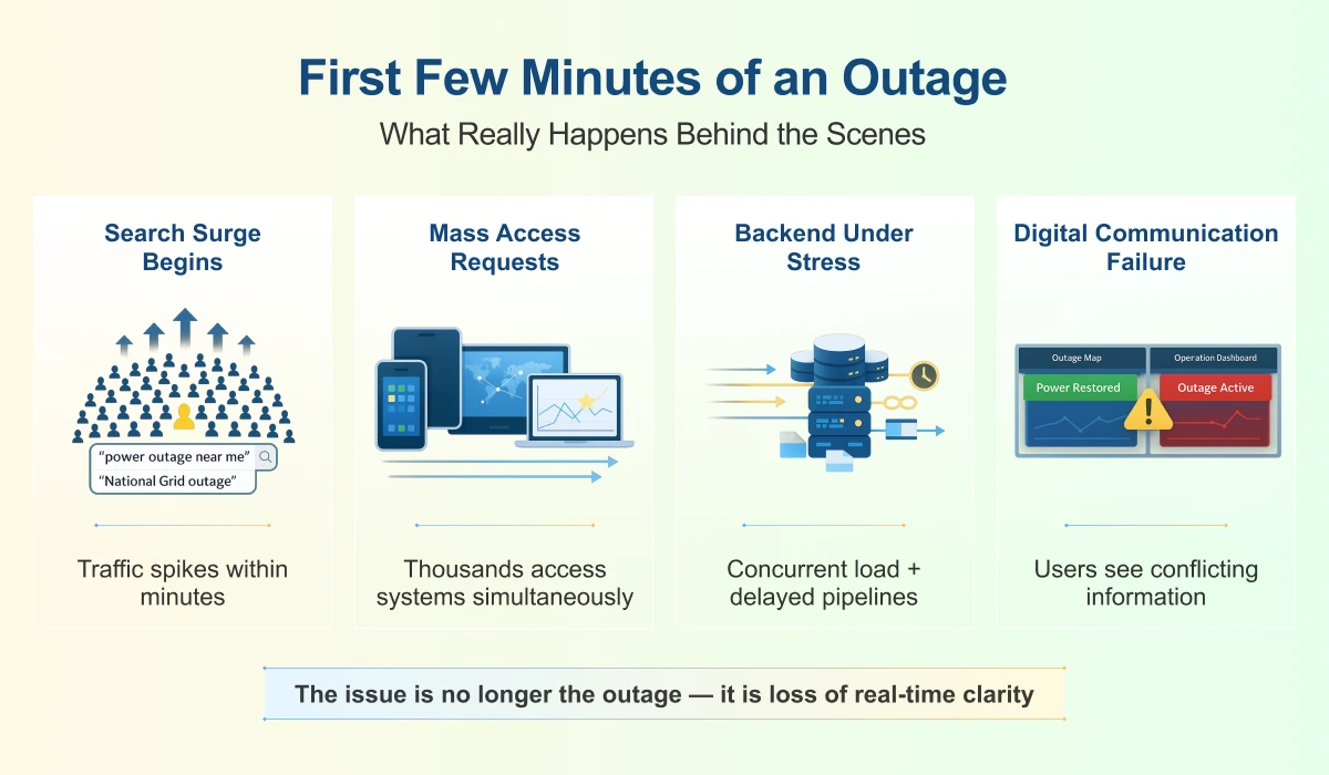 Infographic showing first few minutes of outage